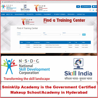 SminkUp Academy is a Government Certified Training Center for Makeup Course in Hyderabad